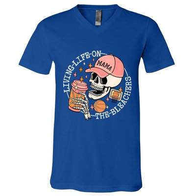 Living Life On The Bleachers Basketball Mama Skull Cute Gift V-Neck T-Shirt