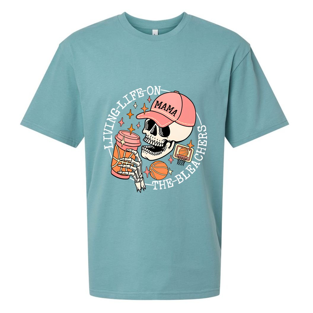 Living Life On The Bleachers Basketball Mama Skull Cute Gift Sueded Cloud Jersey T-Shirt