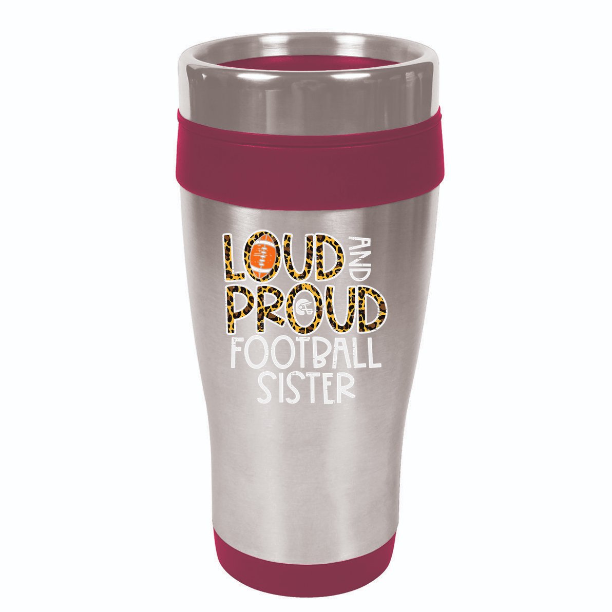 Leopard Loud & Proud American Football Sister Family  16oz Travel Tumbler