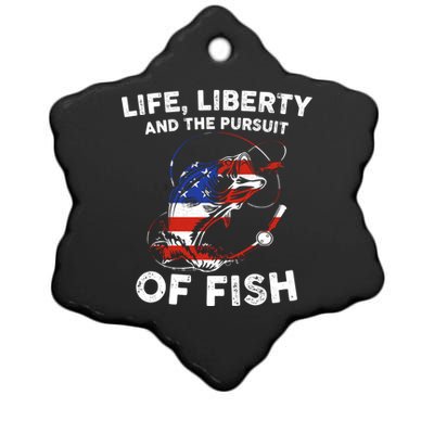 Life Liberty Pursuit Of Fish Fisher Usa Us Funny 4th Of July Meaningful Gift Ceramic Star Ornament