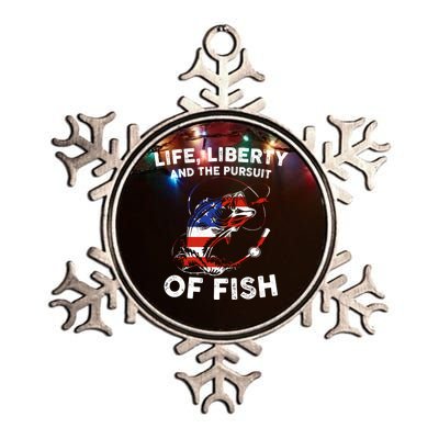 Life Liberty Pursuit Of Fish Fisher Usa Us Funny 4th Of July Meaningful Gift Metallic Star Ornament