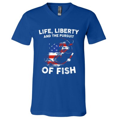 Life Liberty Pursuit Of Fish Fisher Usa Us Funny 4th Of July Gift V-Neck T-Shirt