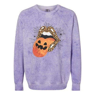 Leopard Lips Pumpkin Spooky Season Halloween Witchy Gift Colorblast Crewneck Sweatshirt