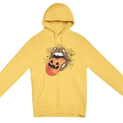 Leopard Lips Pumpkin Spooky Season Halloween Witchy Gift Premium Pullover Hoodie