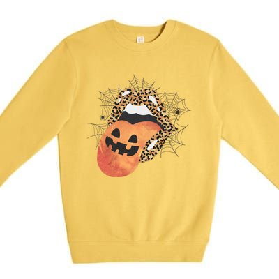 Leopard Lips Pumpkin Spooky Season Halloween Witchy Gift Premium Crewneck Sweatshirt