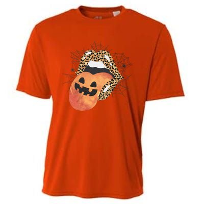 Leopard Lips Pumpkin Spooky Season Halloween Witchy Gift Cooling Performance Crew T-Shirt