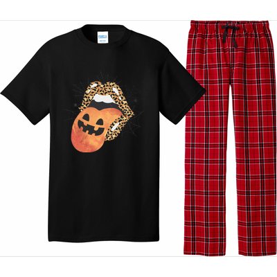 Leopard Lips Pumpkin Spooky Season Halloween Witchy Gift Pajama Set