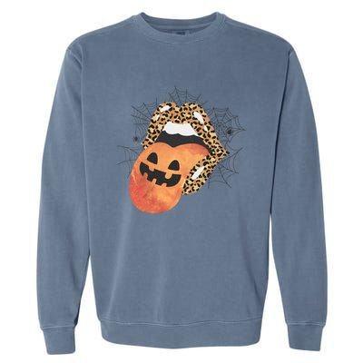 Leopard Lips Pumpkin Spooky Season Halloween Witchy Gift Garment-Dyed Sweatshirt