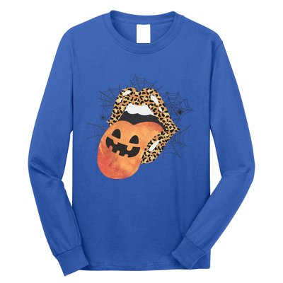 Leopard Lips Pumpkin Spooky Season Halloween Witchy Gift Long Sleeve Shirt