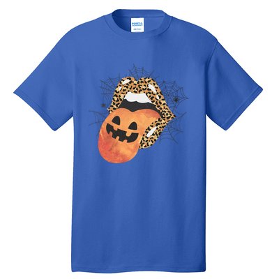 Leopard Lips Pumpkin Spooky Season Halloween Witchy Gift Tall T-Shirt