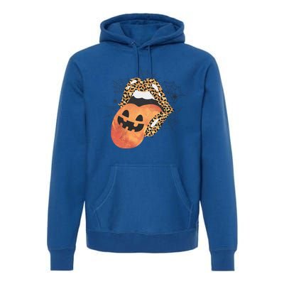 Leopard Lips Pumpkin Spooky Season Halloween Witchy Gift Premium Hoodie