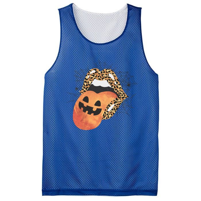 Leopard Lips Pumpkin Spooky Season Halloween Witchy Gift Mesh Reversible Basketball Jersey Tank