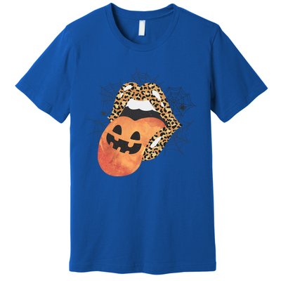 Leopard Lips Pumpkin Spooky Season Halloween Witchy Gift Premium T-Shirt