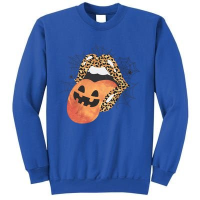 Leopard Lips Pumpkin Spooky Season Halloween Witchy Gift Tall Sweatshirt