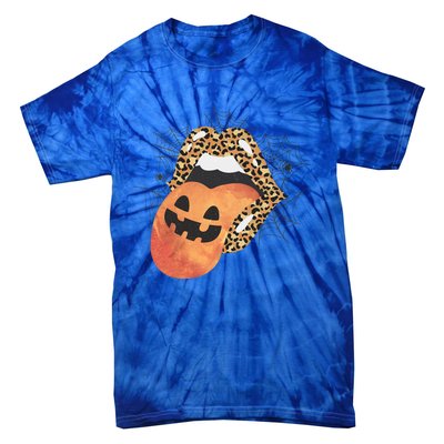 Leopard Lips Pumpkin Spooky Season Halloween Witchy Gift Tie-Dye T-Shirt