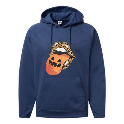 Leopard Lips Pumpkin Spooky Season Halloween Witchy Gift Performance Fleece Hoodie