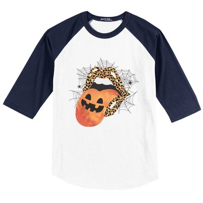 Leopard Lips Pumpkin Spooky Season Halloween Witchy Gift Baseball Sleeve Shirt