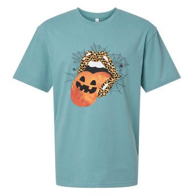 Leopard Lips Pumpkin Spooky Season Halloween Witchy Gift Sueded Cloud Jersey T-Shirt