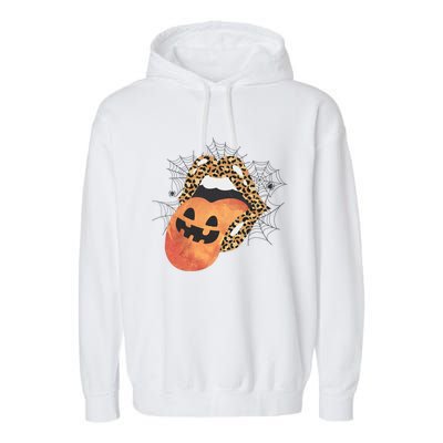 Leopard Lips Pumpkin Spooky Season Halloween Witchy Gift Garment-Dyed Fleece Hoodie