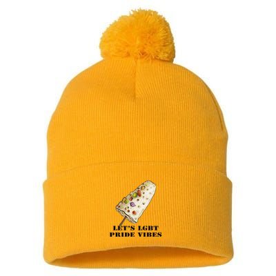 LetS Lgbt Pride Vibes Retro 70s Style Ice Creams Pom Pom 12in Knit Beanie