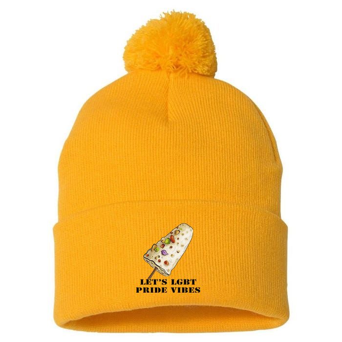 LetS Lgbt Pride Vibes Retro 70s Style Ice Creams Pom Pom 12in Knit Beanie