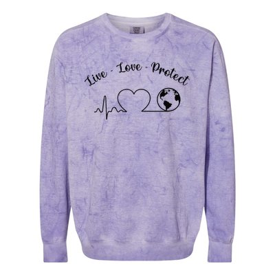 Live Love Protect Heartbeat Planet Globe Earth Day April 22 Colorblast Crewneck Sweatshirt