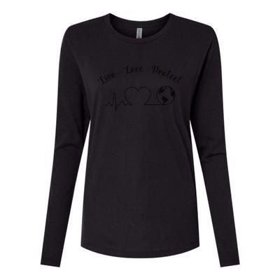 Live Love Protect Heartbeat Planet Globe Earth Day April 22 Womens Cotton Relaxed Long Sleeve T-Shirt