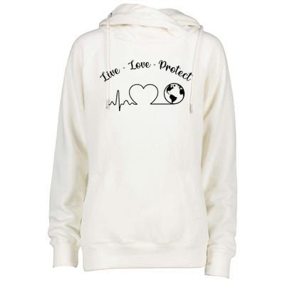 Live Love Protect Heartbeat Planet Globe Earth Day April 22 Womens Funnel Neck Pullover Hood