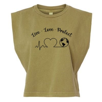 Live Love Protect Heartbeat Planet Globe Earth Day April 22 Garment-Dyed Women's Muscle Tee