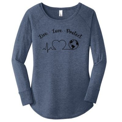 Live Love Protect Heartbeat Planet Globe Earth Day April 22 Women's Perfect Tri Tunic Long Sleeve Shirt