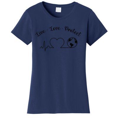 Live Love Protect Heartbeat Planet Globe Earth Day April 22 Women's T-Shirt