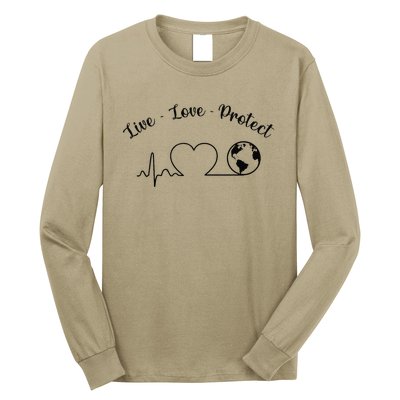 Live Love Protect Heartbeat Planet Globe Earth Day April 22 Long Sleeve Shirt