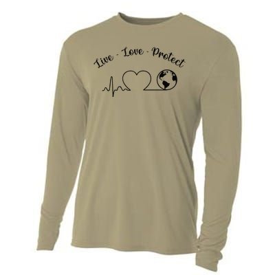 Live Love Protect Heartbeat Planet Globe Earth Day April 22 Cooling Performance Long Sleeve Crew