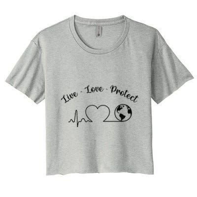 Live Love Protect Heartbeat Planet Globe Earth Day April 22 Women's Crop Top Tee