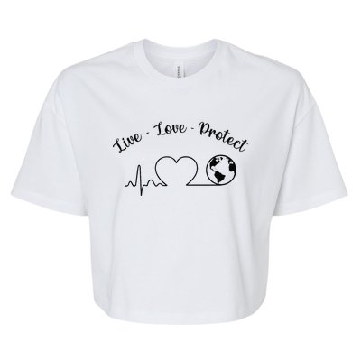 Live Love Protect Heartbeat Planet Globe Earth Day April 22 Bella+Canvas Jersey Crop Tee