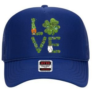 Love Leprechauns Quatrefoil Clover Shamrock St Patricks Day Gift High Crown Mesh Back Trucker Hat