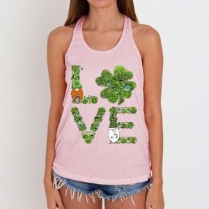 Love Leprechauns Quatrefoil Clover Shamrock St Patricks Day Gift Women's Knotted Racerback Tank