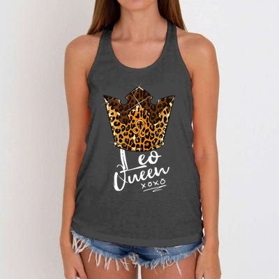 Leopard Leo Queen Zodiac Sign With Leopard Pattern Crown Women's Knotted Racerback Tank