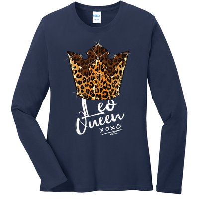 Leopard Leo Queen Zodiac Sign With Leopard Pattern Crown Ladies Long Sleeve Shirt