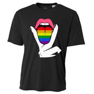 LGBT Lesbian Rainbow Pride Flag Tongue Gay Bisexual Love Cooling Performance Crew T-Shirt