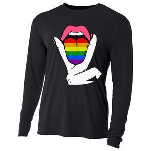 LGBT Lesbian Rainbow Pride Flag Tongue Gay Bisexual Love Cooling Performance Long Sleeve Crew