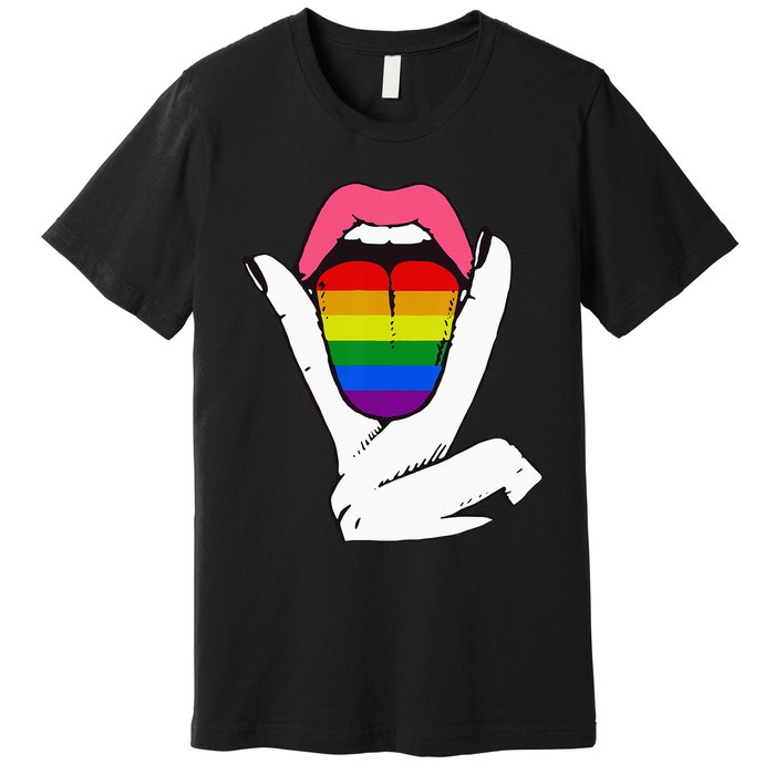 LGBT Lesbian Rainbow Pride Flag Tongue Gay Bisexual Love Premium T-Shirt