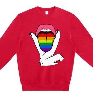 LGBT Lesbian Rainbow Pride Flag Tongue Gay Bisexual Love Premium Crewneck Sweatshirt