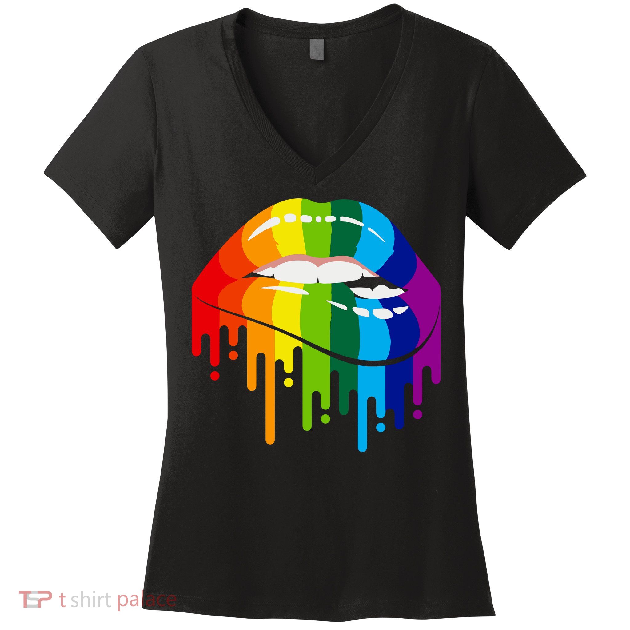 LGBTQ Lips Rainbow Flag Gay Pride Women's V-Neck T-Shirt