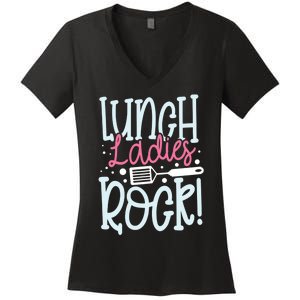 Lunch Ladies Rock Lady Squad School Woman Cafeteria Worker Women's V-Neck T-Shirt