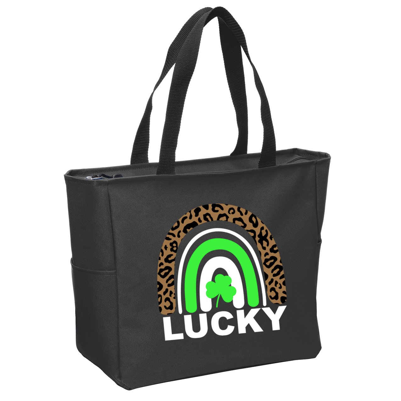 Lucky Leopard Rainbow Zip Tote Bag
