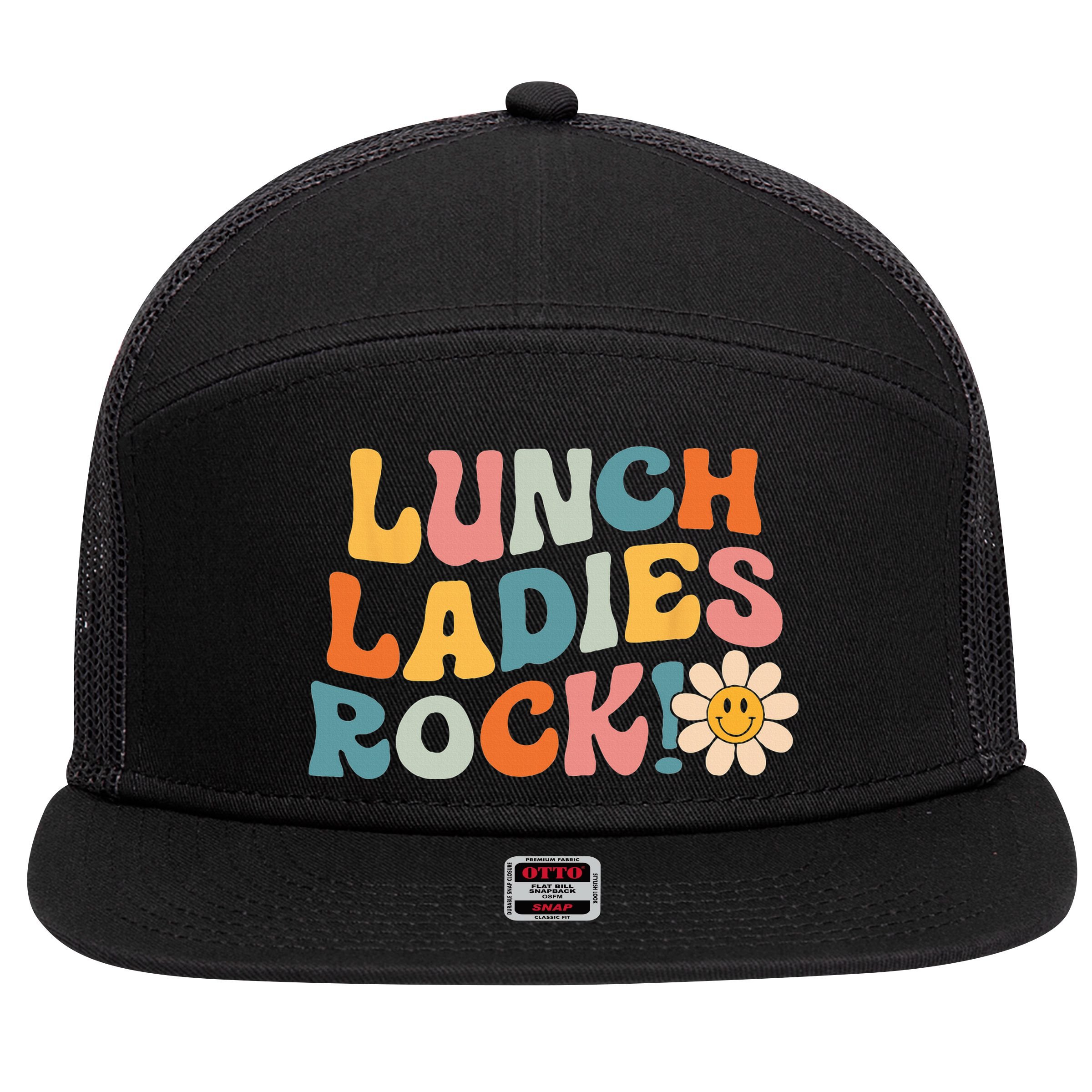 Lunch Ladies Rock! Retro Lunch Ladies Squad Cafeteria Crew 7 Panel Mesh Trucker Snapback Hat