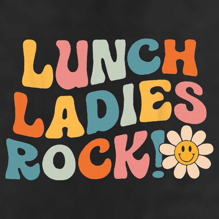 Lunch Ladies Rock! Retro Lunch Ladies Squad Cafeteria Crew 7 Panel Mesh Trucker Snapback Hat