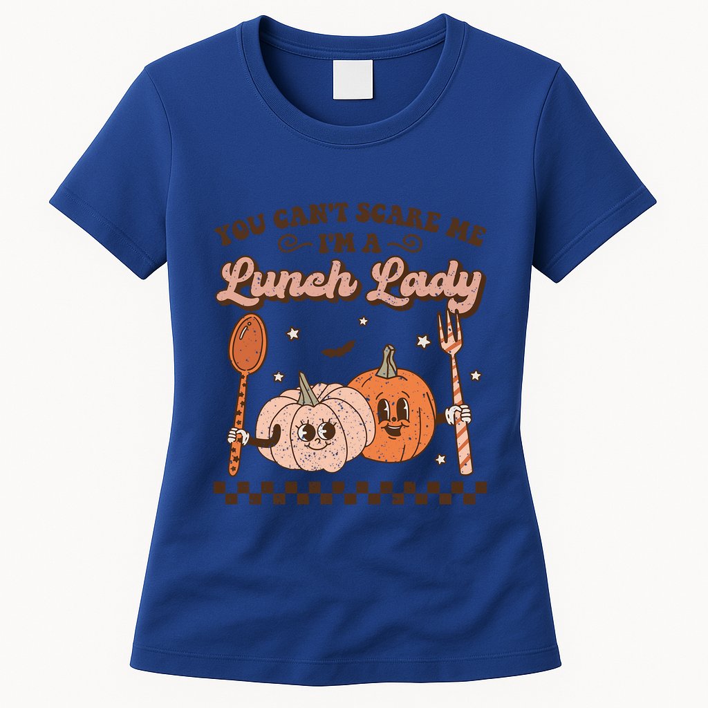 Lunch Lady Retro Fall Pumpkin Pie Halloween School Cafeteria Gift Womens T-Shirt