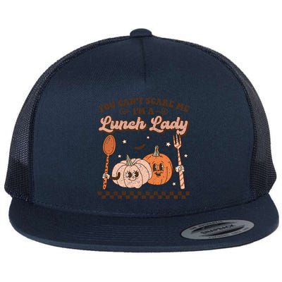 Lunch Lady Retro Fall Pumpkin Pie Halloween School Cafeteria Gift Flat Bill Trucker Hat